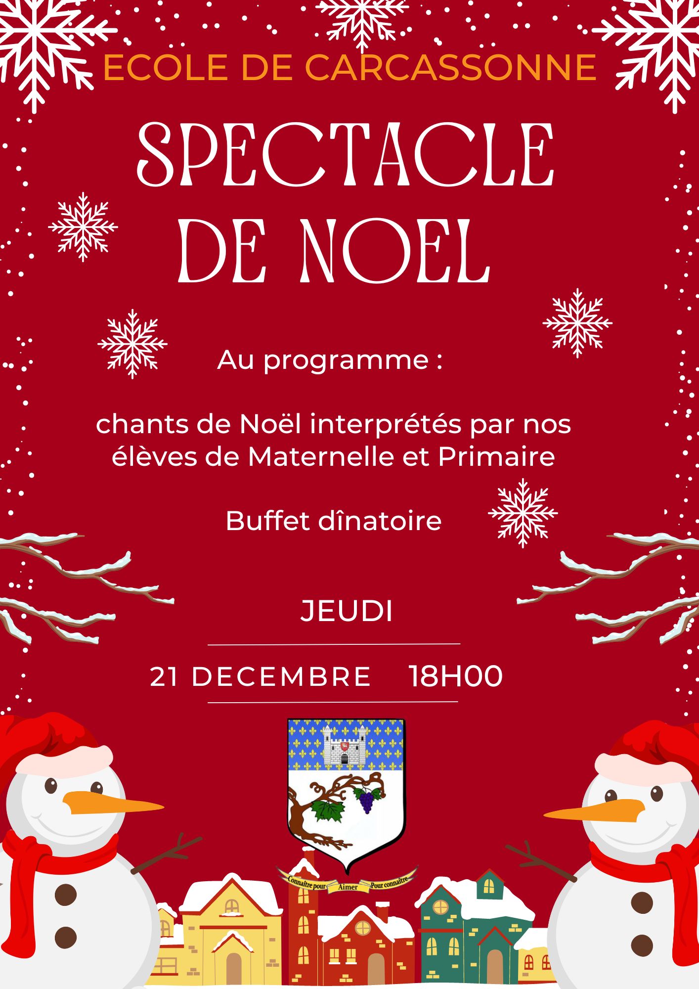 Affiche soirée de Noël ecole les sarments CARCASSONNE